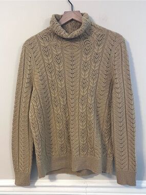 Ralph Lauren Women’s Metallic Cable Knit Turtleneck Sweater Sz L Wool Cashmere